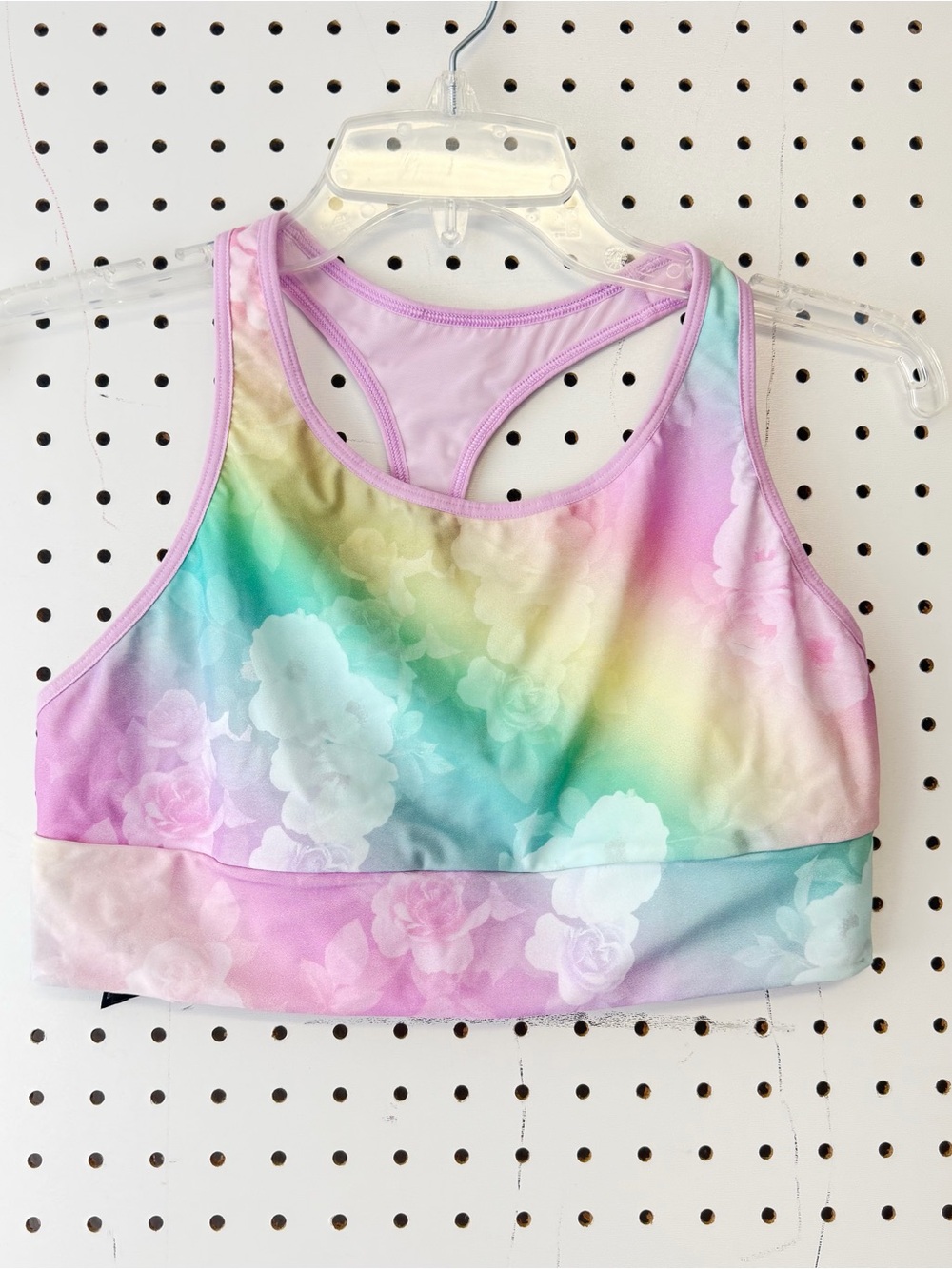 Pastel Rainbow Floral Racerback Sports Bra - Multicolor Large
